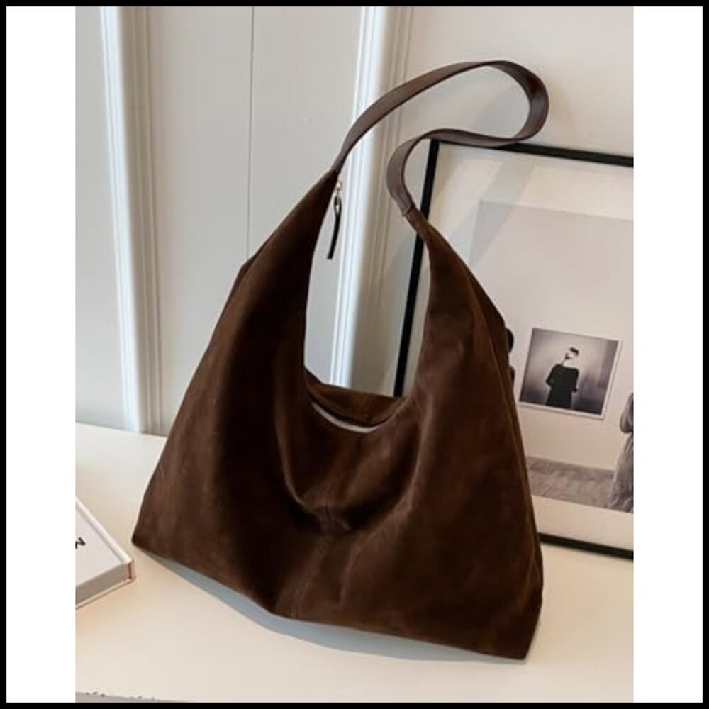 Retro Suede Hobo Shoulder Bag Large Tote Satchel Casual Work Purse - Picture 3 of 6